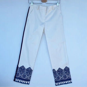 Tory Burch white trouser pants printed ankle details Sz 0